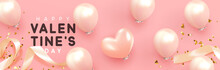 Happy Valentine's Day, Background With Realistic Pink Balloons Shape Heart