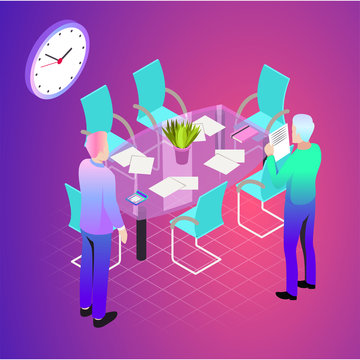 Vector illustration of office. Business icons. Communication between people. Work for company