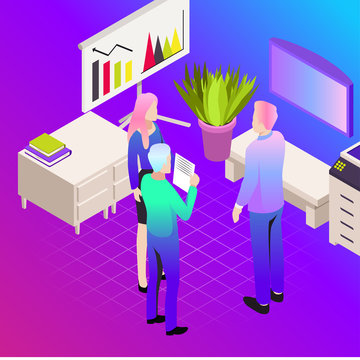 Vector illustration of office. Business icons. Communication between people. Work for company