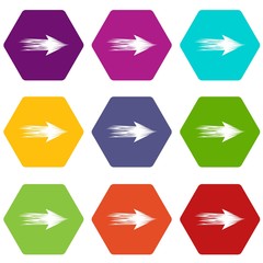 Poster - Linear abstract arrow icons 9 set coloful isolated on white for web