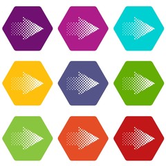 Poster - Halftone rigth arrow icons 9 set coloful isolated on white for web