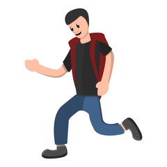 Poster - Running boy with backpack icon. Cartoon of running boy with backpack vector icon for web design isolated on white background
