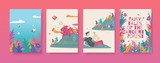 Fototapeta Kwiaty - Set of vector illustrations for the fairy tales about the ancient forest book.
