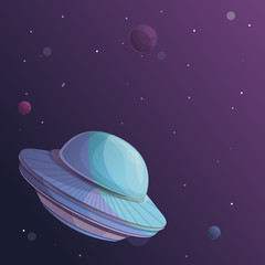 Poster - Ufo ship in space concept background. Cartoon illustration of Ufo ship in space vector concept background for web design