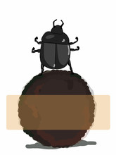 Cartoon Dung Beetle ,red Cape  Circle Dung 