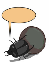 Cartoon Dung Beetle Rounding Dung And Speech Bubble