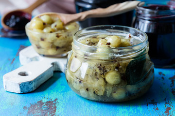 Sticker - Gooseberry jam in glass jar, homemade berry  preserves