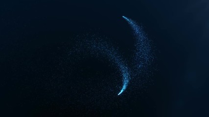 Wall Mural - Abstract holiday background with shining blue sparkling particles on black. 4K motion graphic.