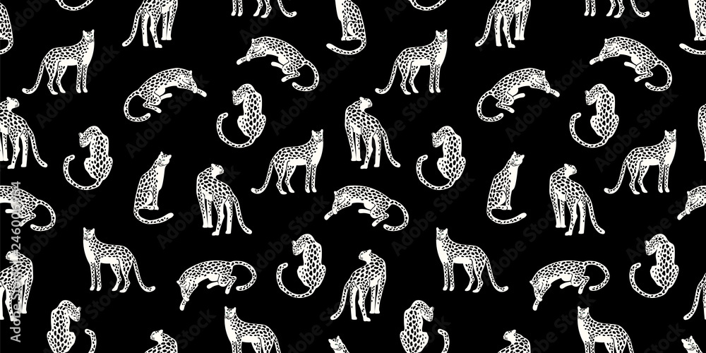Foto-Schmutzfangmatte - Seamless exotic pattern with abstract silhouettes of leopards.