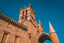 Historical Church At Montpellier With Darken Sky