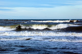 Fototapeta Morze - sea surface to the horizon with large waves and foam