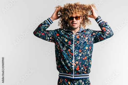 Adult Positive Smiling Funky Man With Afro Curly Hair Style