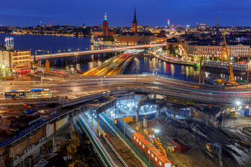 Wall Mural - Stockholm. City embankment at sunset.