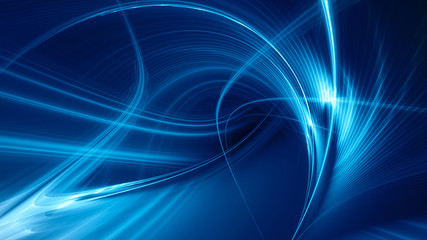 Aufkleber - Abstract blue on black background texture. Dynamic curves ands blurs pattern. Detailed fractal graphics. Science and technology concept.