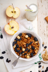 Wall Mural - Breakfast granola  with milk. style vintage.