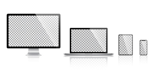 Poster - realistic set of monitor, laptop, tablet, smartphone - stock vector.