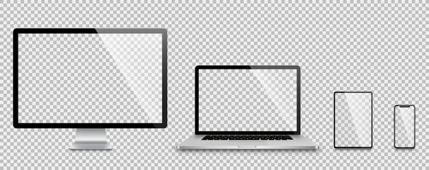 Poster - realistic set of monitor, laptop, tablet, smartphone - stock vector.