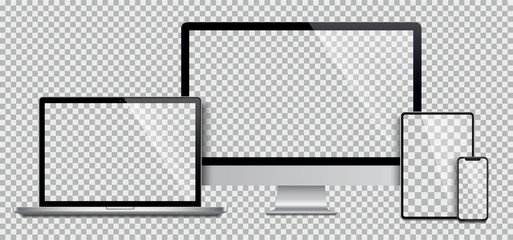 Poster - realistic set of monitor, laptop, tablet, smartphone - stock vector.