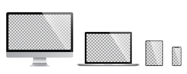 Poster - realistic set of monitor, laptop, tablet, smartphone - stock vector.
