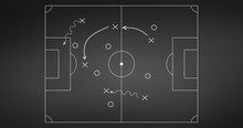 Football Or Soccer Game Strategy Plan Isolated On Blackboard Background. Sport Element. Vector Illustration Isolated On White Background.