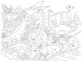 Fototapeta Dinusie - Vector illustration Dinosaur Character Cartoon coloring image