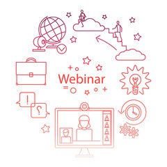 Leinwandbilder - Webinar line icon vector, online education vector concept. Illustration of webinar education, video course tutorial