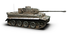 Vintage German World War 2 Armored Heavy Combat Tank On A White Background. WWII 3d Rendering 