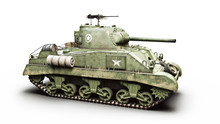 Vintage American World War 2 Armored Medium Combat Tank On A White Background. WWII 3d Rendering 