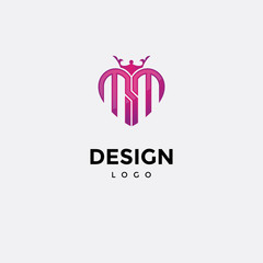 Vector logo design colorful,heart and crown icon initials m