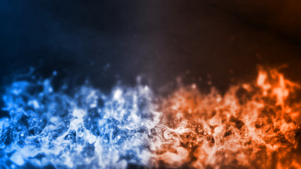 Poster - 3D Rendering of abstract Fire and Ice element against (vs) each other background. Heat and Cold concept