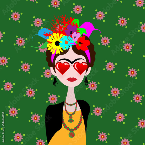 Fotografía caricature of artist girl with red heart glasses