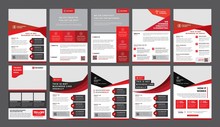 A Bundle Of 10 Templates Of A4 Flyer Template, Modern Template, In Red Color, And Modern Design, Perfect For Creative Professional Business