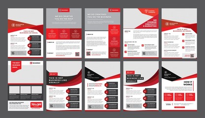 a bundle of 10 templates of a4 flyer template, modern template, in red color, and modern design, per