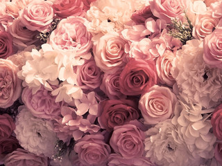 Wall Mural - artificial rose and carnation flowers bouquet vintage tone.