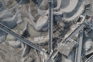 Wall Mural - Aerial view of crushed stone quarry machine in a construction material factory 