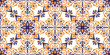 Ethnic style seamless pattern. Azulejo ceramic tile design. Zellige ornament. Talavera tracery motif. Portuguese, Spanish, Mexican, Brazilian folk print