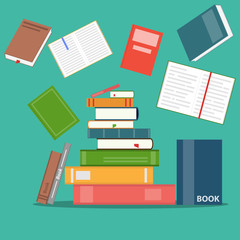 Aufkleber - books set in flat design style. vector flat design illustration on reading with abstract pile of boo