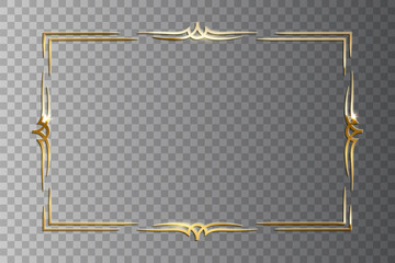 Poster - golden shiny retro frame isolated on transparent background. vector vintage design element.