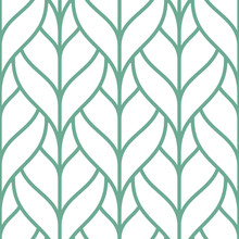 Stylish Seamless Pattern With Green Outline Leaves