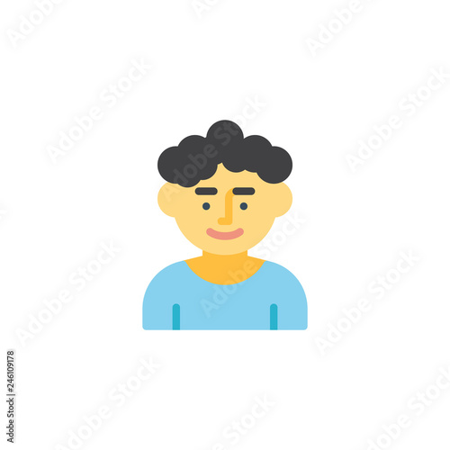 Young Man With Curly Hair Flat Icon Vector Sign Colorful