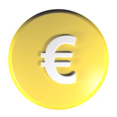 Poster - Yellow circle push button Euro currency symbol - 3D rendering illustration