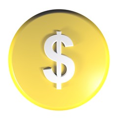 Poster - Yellow circle push button Dollar currency symbol - 3D rendering illustration