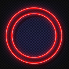 Poster - Neon light round banners . Vector Neon light frame sign. Realistic glowing red neon round frames isolated on transparent background. Shining and glowing effect. Plates with a place for inscriptions.
