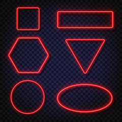 Poster - Neon light banners set. Vector Neon light frame sign. Realistic glowing red neon frames isolated on transparent background. Shining and glowing neon effect. Plates with a place for inscriptions