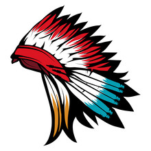 American Indian Chief Headdress, Indian Chief Headdress Colored Drawing, Vector Graphics To Design