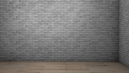 Fototapete - Brick Wall Concrete Texture Wood Floor Room with Corner