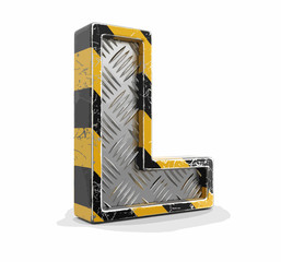 Poster - Yellow striped metallic font - letter L. Image with clipping path