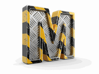 Poster - Yellow striped metallic font - letter M. Image with clipping path