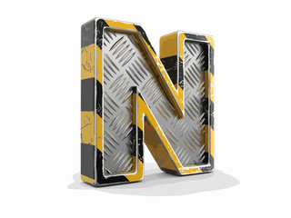 Poster - Yellow striped metallic font - letter N. Image with clipping path