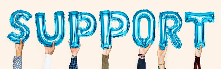 Poster - Blue alphabet balloons forming the word support